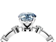 Solitaire Engagement Ring Setting for Fancy Blue Oval Center with Bezel Station Band and Prong Head in Sterling Silver