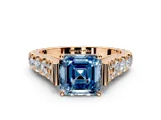 Solitaire Engagement Ring Setting for Fancy Blue Asscher Cut Center with Pave Cathedral Shoulders and Prong Head in Rose Gold