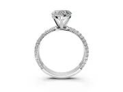 Solitaire Engagement Ring Setting for Heart-Shaped Center with Domed Multi-Row Pave Band and Prong Head in Platinum
