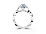 Halo Engagement Ring Setting for Fancy Blue Oval Center with Twist Band and Prong Head in White Gold