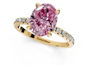 Solitaire Engagement Ring Setting for Fancy Pink Oval Center with Fine Pave Narrow Band and Prong Head in Yellow Gold