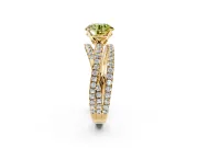 Solitaire Engagement Ring Setting for Fancy Yellow Round Cut Center with Woven 3-Strand Pave Band and Prong Head in Yellow Gold