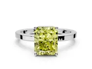 Hidden Halo Engagement Ring Setting for Fancy Yellow Radiant Cut Center with Wide Flat Plain Band and Prong Head in White Gold