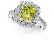 Milgrain Halo Engagement Ring Setting for Fancy Yellow Radiant Cut Center with Bezel Point Accents and Prong Head in White Gold