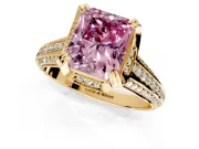 Solitaire Engagement Ring Setting for Fancy Pink Radiant Cut Center with Accented Split Shank and Prong Head in Yellow Gold