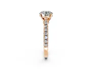 Solitaire Engagement Ring Setting for Round Cut Center with Single Row Accent Band and Prong Head in Rose Gold