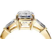 3 Stone Engagement Ring Setting for Radiant Cut Center with Baguette Accents and Prong Head in Yellow Gold