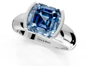 Tension Engagement Ring Setting for Fancy Blue Asscher Cut Center with Wide Flat Band and Tension Head in Sterling Silver