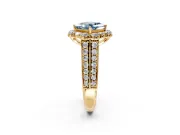 Large Accent Halo Engagement Ring Setting for Fancy Blue Princess Cut Center with Pave Split Shank and Prong Head in Yellow Gold
