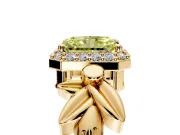 Halo Engagement Ring Setting for Fancy Yellow Radiant Cut Center with Floral Band and Prong Head in Yellow Gold