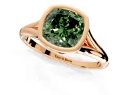 Solitaire Engagement Ring Setting for Fancy Green Cushion Cut Center with V Split Shank and Bezel Head in Rose Gold