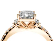 Paired Accent Engagement Ring Setting for Radiant Cut Center with Pave Band and Prong Head in Rose Gold
