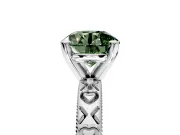 Solitaire Engagement Ring Setting for Fancy Green Round Cut Center with XO Engraved Band and Prong Head in White Gold