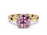 Solitaire Engagement Ring Setting for Fancy Pink Round Cut Center with Plain Band and Flat Tab Prong Head in Yellow Gold