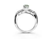 5 Stone Engagement Ring Setting for Fancy Green Pear-Shaped Center with Graduated Accents and Prong Head in Sterling Silver