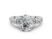 Solitaire Engagement Ring Setting for Oval Center with Filigree Band and Prong Head in Sterling Silver