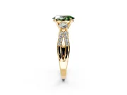 3 Stone Engagement Ring Setting for Fancy Green Oval Center with Pave Split Shank and Prong Head in Yellow Gold