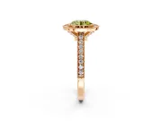 Halo Engagement Ring Setting for Fancy Yellow Round Cut Center with Milgrain Pave Band and Bezel Head in Rose Gold