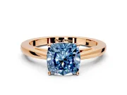 Solitaire Engagement Ring Setting for Fancy Blue Cushion Cut Center with Open Cathedral Shoulders and Prong Head in Rose Gold