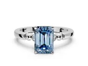 Solitaire Engagement Ring Setting for Fancy Blue Emerald Cut Center with Beaded Shoulders and Prong Head in White Gold
