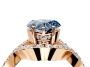 Halo Engagement Ring Setting for Fancy Blue Heart-Shaped Center with Pave Infinity Twist Band and Prong Head in Rose Gold