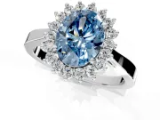 Starburst Halo Engagement Ring Setting for Fancy Blue Oval Center with Flat Cathedral Band and Prong Head in Platinum