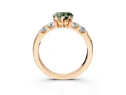 5 Stone Engagement Ring Setting for Fancy Green Heart-Shaped Center with Plain Band and Prong Head in Rose Gold