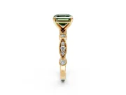 Solitaire Engagement Ring Setting for Fancy Green Asscher Cut Center with Milgrain Bezel Accents and Prong Head in Yellow Gold