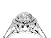 Double Halo Engagement Ring Setting for Marquise Center with Narrow Pave Split Shank and Prong Head in Platinum