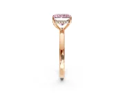 Solitaire Engagement Ring Setting for Fancy Pink Radiant Cut Center with Fine Wire Band and Prong Head in Rose Gold
