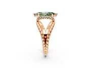 Halo Engagement Ring Setting for Fancy Green Marquise Center with Rope Twist Split Shank and Prong Head in Rose Gold
