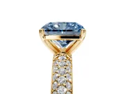 Solitaire Engagement Ring Setting for Fancy Blue Radiant Cut Center with Domed Multi-Row Pave Band and Prong Head in Yellow Gold