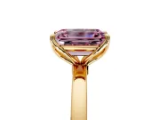 Solitaire Engagement Ring Setting for Fancy Pink Emerald Cut Center with Thin Rounded Plain Band and Prong Head in Yellow Gold