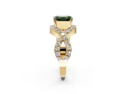 Halo Engagement Ring Setting for Fancy Green Emerald Cut Center with Pave Infinity Twist Band and Prong Head in Yellow Gold