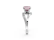 Solitaire Engagement Ring Setting for Fancy Pink Asscher Cut Center with Pave Bypass Swirl Band and Prong Head in Platinum