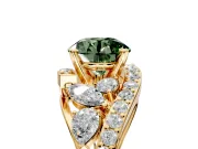 Halo Engagement Ring Setting for Fancy Green Round Cut Center with Marquise and Pave Bypass Band and Prong Head in Yellow Gold