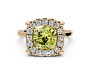 Single Halo Engagement Ring Setting for Fancy Yellow Cushion Cut Center with Corner Claws, Plain Band and Prong Head in Yellow Gold