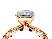Solitaire Engagement Ring Setting for Radiant Cut Center with Marquise Panel Band and Prong Head in Rose Gold