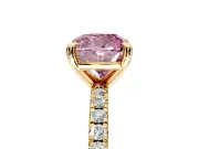 Solitaire Engagement Ring Setting for Fancy Pink Cushion Cut Center with Fine Pave Narrow Band and Prong Head in Yellow Gold