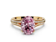 Solitaire Engagement Ring Setting for Fancy Pink Oval Center with Pave Rail Split Shank and Prong Head in Yellow Gold