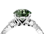 Leaf Motif Engagement Ring Setting for Fancy Green Round Cut Center with Pave Band and Prong Head in White Gold