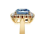 Starburst Halo Engagement Ring Setting for Fancy Blue Asscher Cut Center with Flat Cathedral Band and Prong Head in Yellow Gold