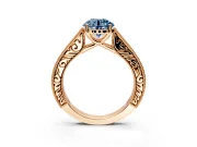 Solitaire Engagement Ring Setting for Fancy Blue Round Cut Center with Engraved Pave Band and Prong Head in Rose Gold
