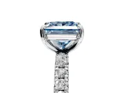 Solitaire Engagement Ring Setting for Fancy Blue Princess Cut Center with Shared-Prong Accents and Prong Head in Platinum