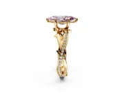 Solitaire Engagement Ring Setting for Fancy Pink Marquise Center with Pave and Plain Crossover Band and Prong Head in Yellow Gold
