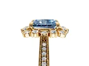 Milgrain Halo Engagement Ring Setting for Fancy Blue Radiant Cut Center with Bezel Point Accents and Prong Head in Yellow Gold