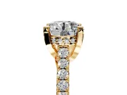 Solitaire Engagement Ring Setting for Round Cut Center with Widening Pave Band and Claw Prong Head in Yellow Gold