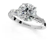 Bar-Set Engagement Ring Setting for Round Cut Center with Tapered Baguette Accents and Prong Head in Platinum