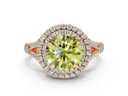 Double Halo Engagement Ring Setting for Fancy Yellow Round Cut Center with Narrow Pave Split Shank and Prong Head in Rose Gold