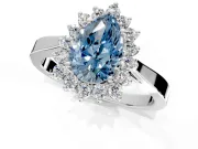 Starburst Halo Engagement Ring Setting for Fancy Blue Pear-Shaped Center with Flat Cathedral Band and Prong Head in Platinum